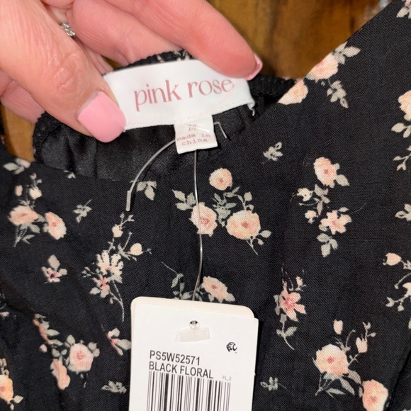 Pink Rose Black Floral Dress - Picture 3 of 7